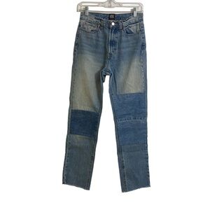 BDG Slim Straight Patchwork Highrise Jeans Denim Mix Raw Hem Sz. 26